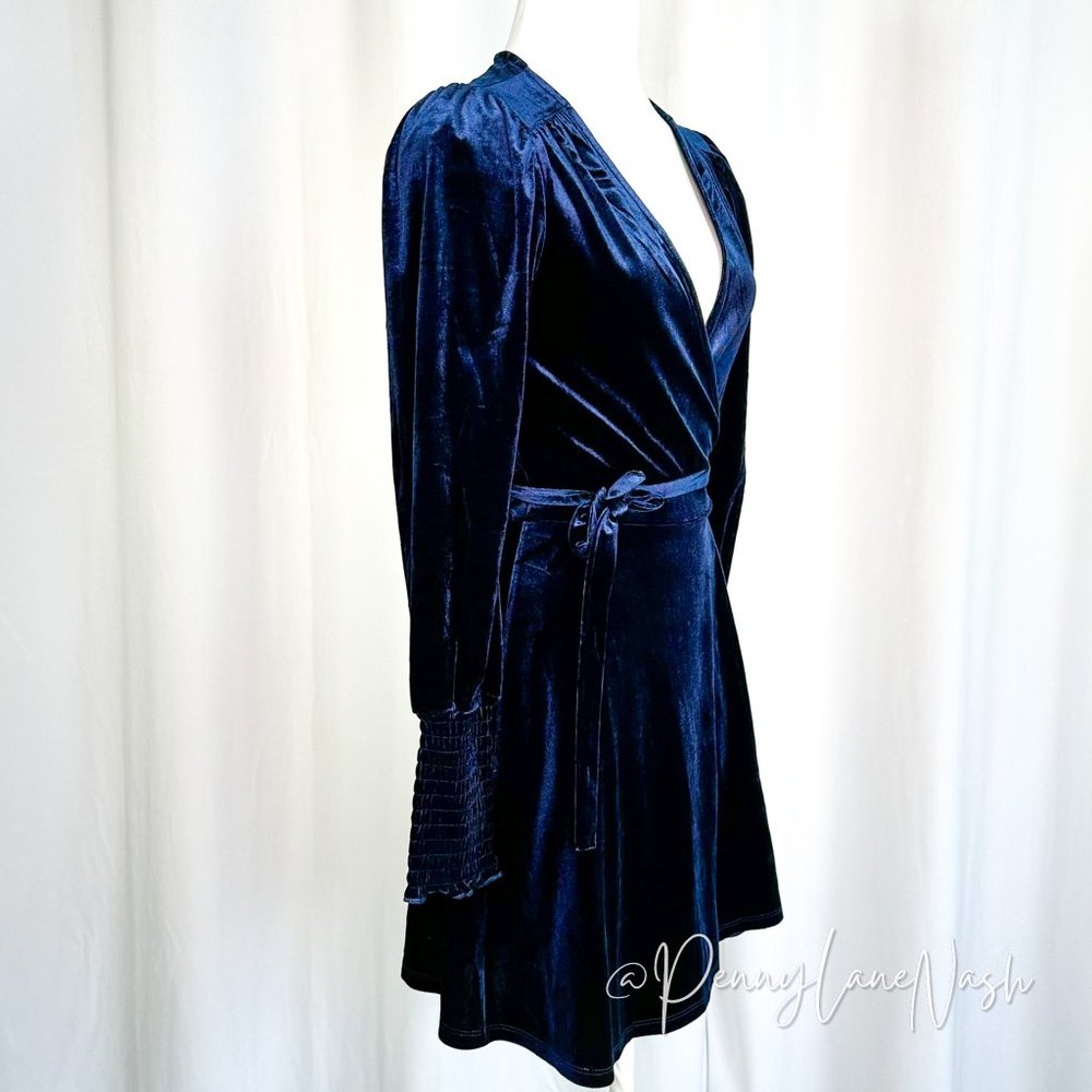 NWT Francesca's Erin Velvet Wrap Mini Dress Blue - Picture 7 of 13